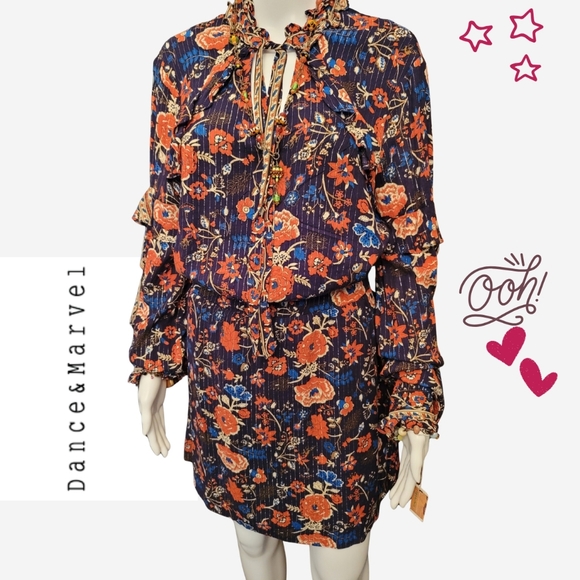 NWT Dance & Marvel Floral Fall Dress Sz L - Picture 2 of 11